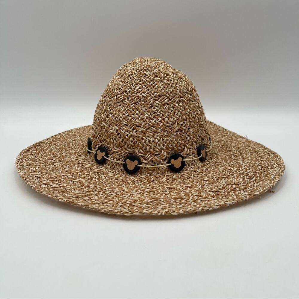 DISNEY PARKS Mickey Mouse Hat Floppy Straw Natural Sun Disney World Beach Tan - Picture 3 of 14